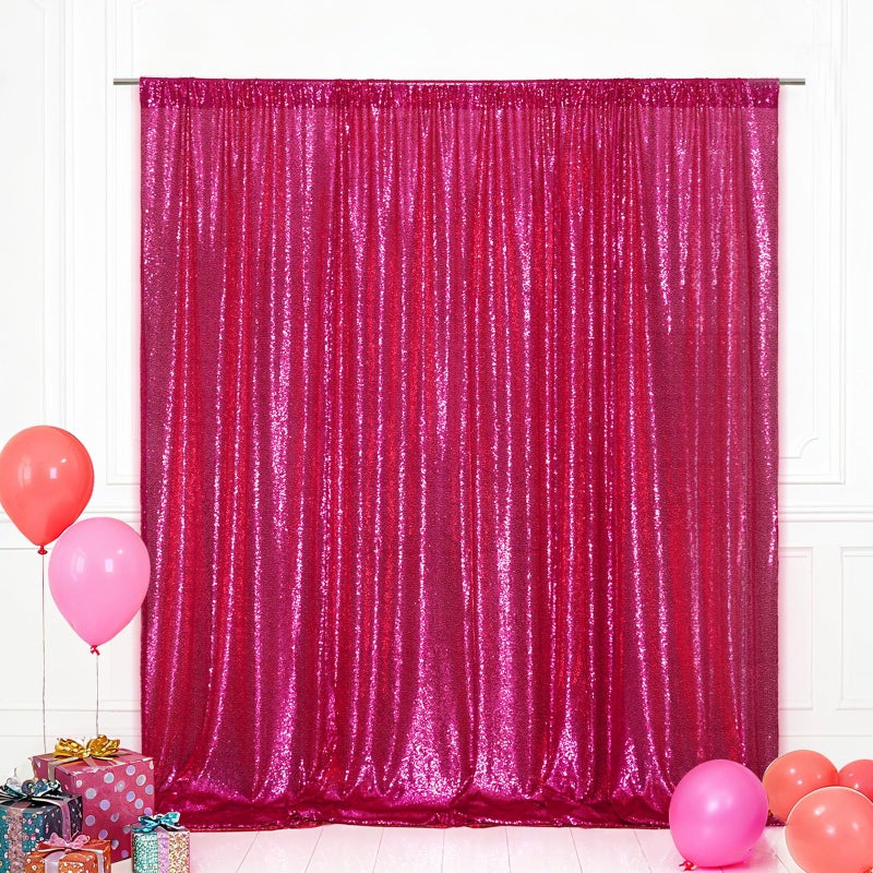 Eternal Beauty Hot Pink Sequin Backdrop, 5x7 Ft Glitter Background Curtains for Valentines Shimmer Photography Party Wedding Birthday Back Drop Decor - Image 1
